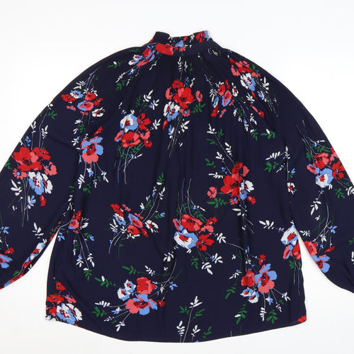 Ralph Lauren Women Blue Floral Ruffle Long Sleeve Blouse XS
