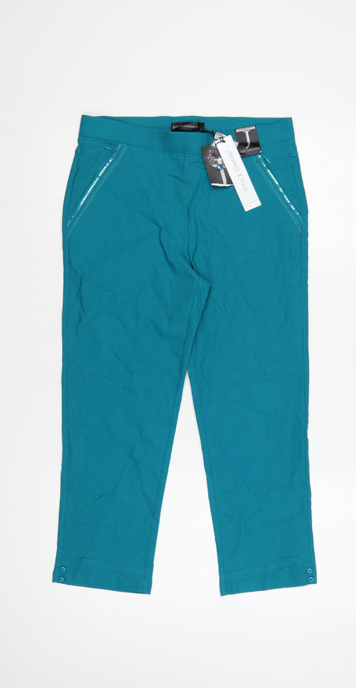 Just Elegance Women’s Teal Cropped Trousers Size 12 Stretch Comfort Fit