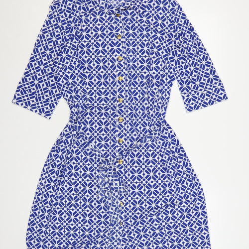 Linea Women Blue Geometric Collared Shirt Dress Size 18