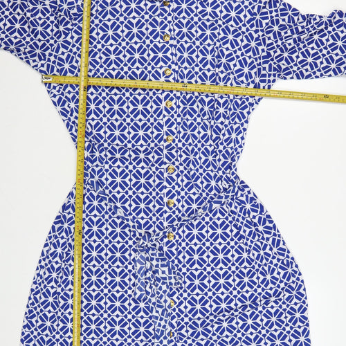 Linea Women Blue Geometric Collared Shirt Dress Size 18
