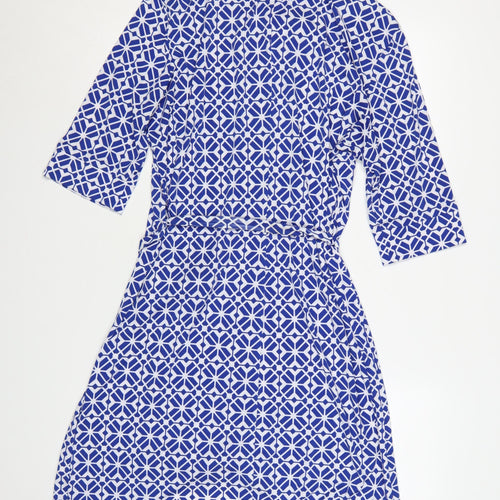 Linea Women Blue Geometric Collared Shirt Dress Size 18