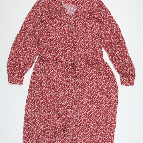 Marks and Spencer Women Red Floral Viscose Belted Shirt Dress Size 18