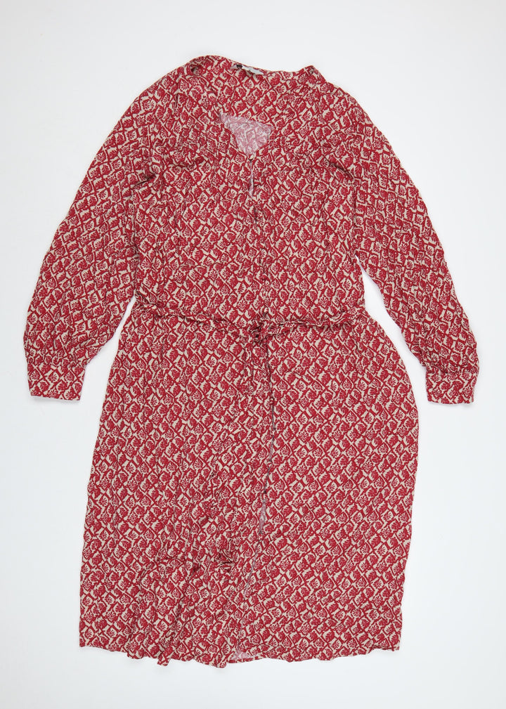Marks and Spencer Women Red Floral Viscose Belted Shirt Dress Size 18
