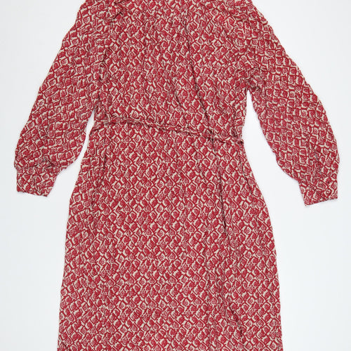 Marks and Spencer Women Red Floral Viscose Belted Shirt Dress Size 18