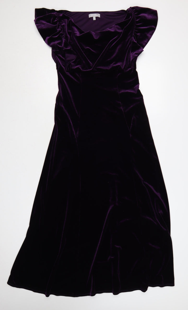 Marks and Spencer Women Purple Velvet Fit & Flare Midi Dress Size 10