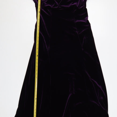 Marks and Spencer Women Purple Velvet Fit & Flare Midi Dress Size 10