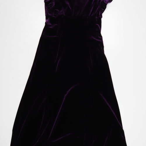 Marks and Spencer Women Purple Velvet Fit & Flare Midi Dress Size 10