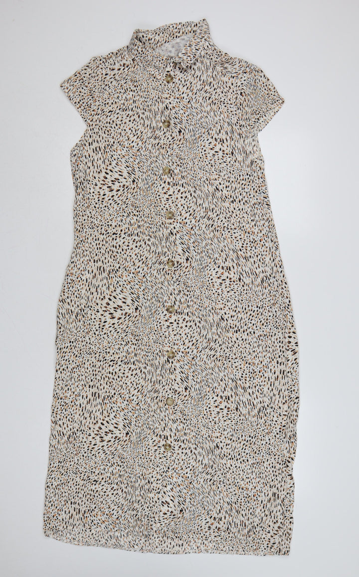 Next Women Beige Animal Print Shirt Dress Size 12 Viscose