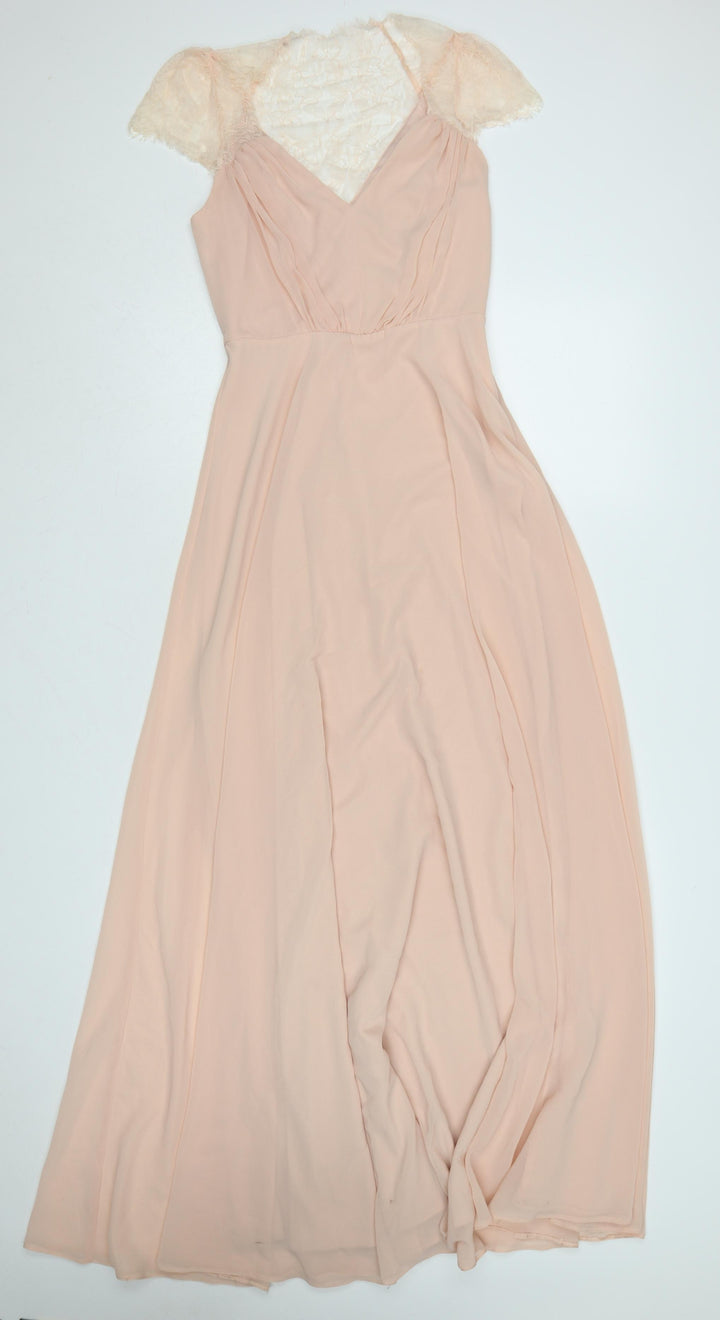 ASOS Women’s Beige Lace Maxi Dress UK 8 V-Neck Short Sleeve