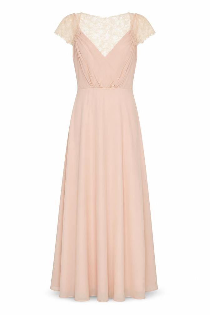 ASOS Women’s Beige Lace Maxi Dress UK 8 V-Neck Short Sleeve