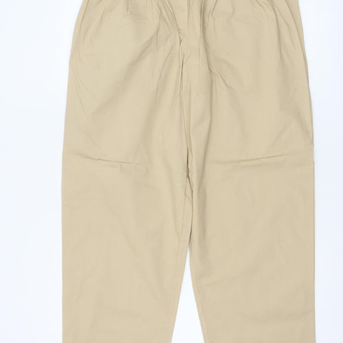 Marks & Spencer Women Beige Size 12 Regular Tapered Cotton Trousers