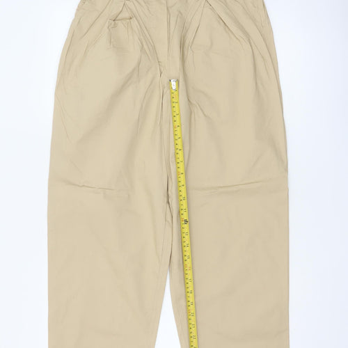 Marks & Spencer Women Beige Size 12 Regular Tapered Cotton Trousers