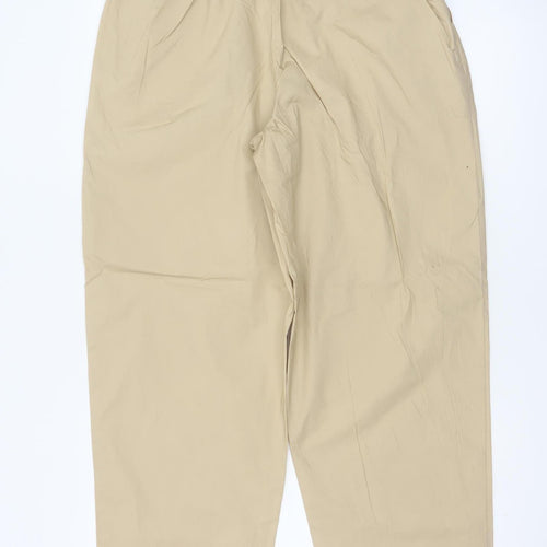 Marks & Spencer Women Beige Size 12 Regular Tapered Cotton Trousers