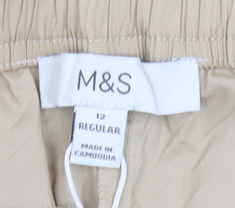 Marks & Spencer Women Beige Size 12 Regular Tapered Cotton Trousers