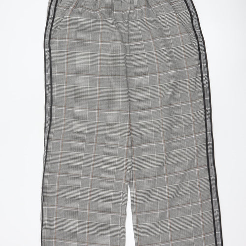 M&S Women’s Grey Check Stripe Straight Trousers UK 14 Long