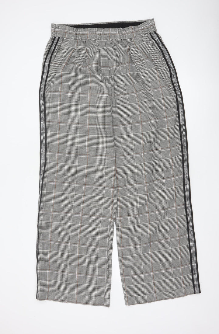 M&S Women’s Grey Check Stripe Straight Trousers UK 14 Long