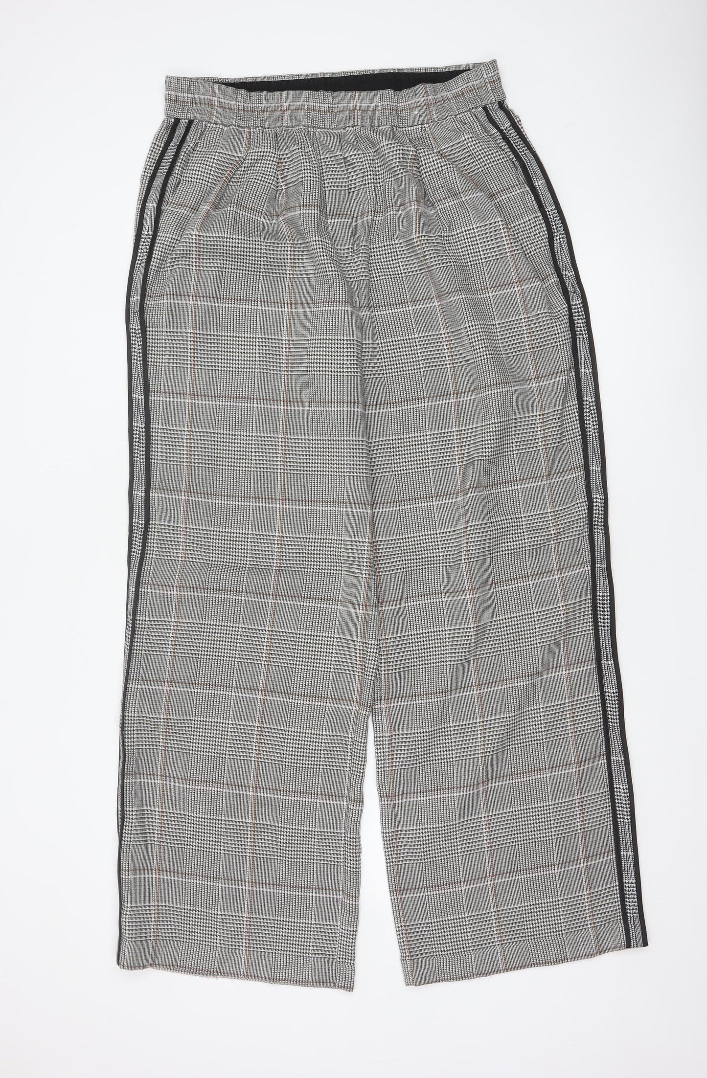 M&S Women’s Grey Check Stripe Straight Trousers UK 14 Long