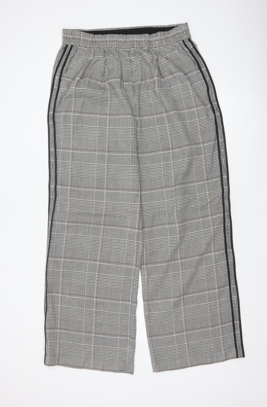M&S Women’s Grey Check Stripe Straight Trousers UK 14 Long