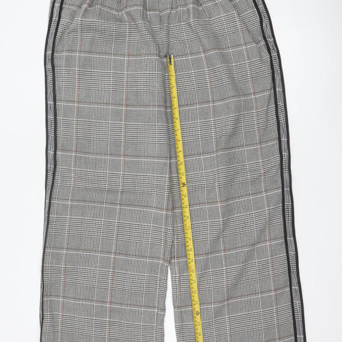 M&S Women’s Grey Check Stripe Straight Trousers UK 14 Long