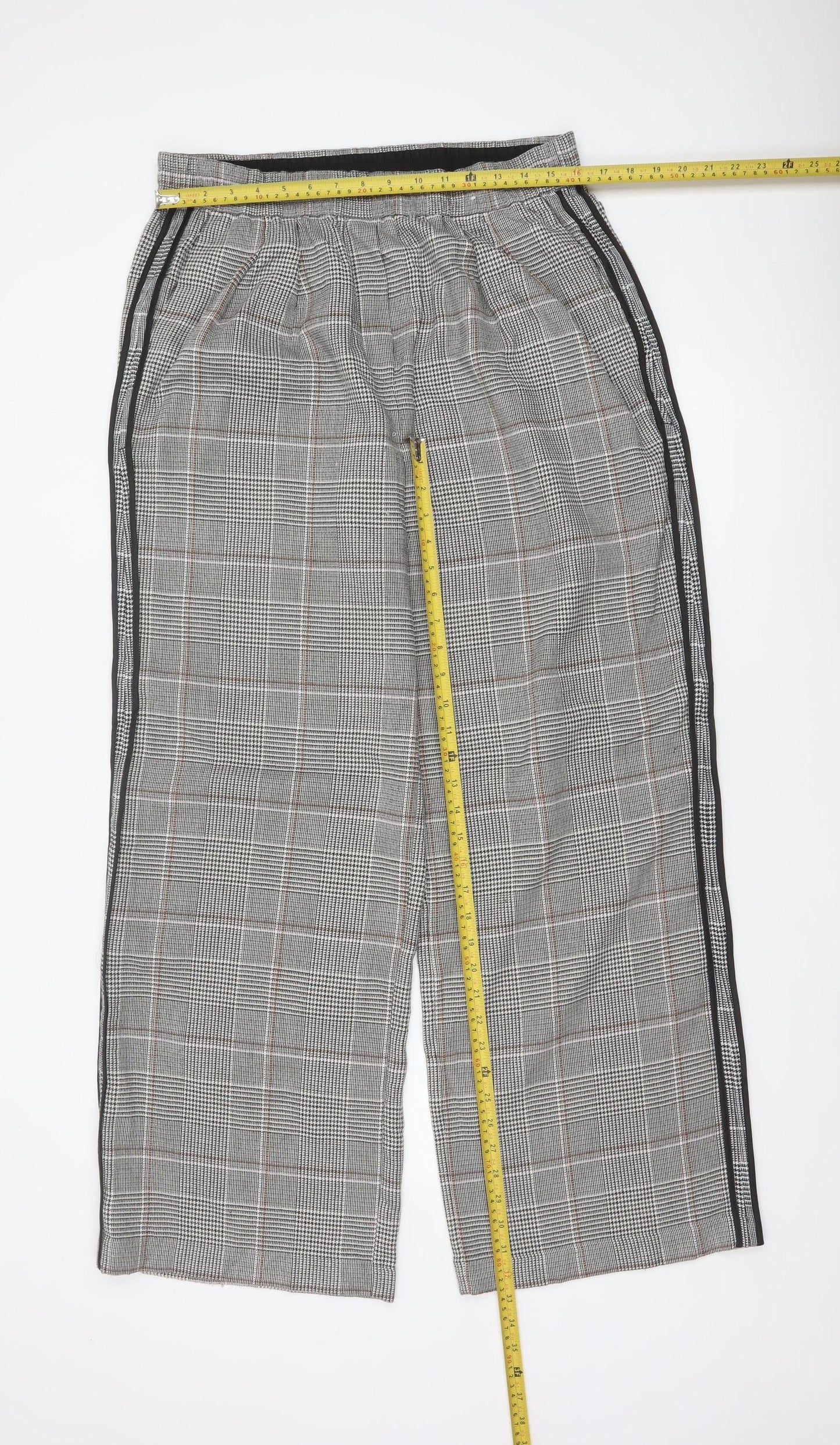 M&S Women’s Grey Check Stripe Straight Trousers UK 14 Long