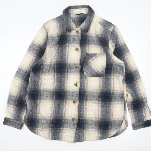 Woolovers Women Blue Plaid Cotton Flannel Button-Up Shirt UK 14