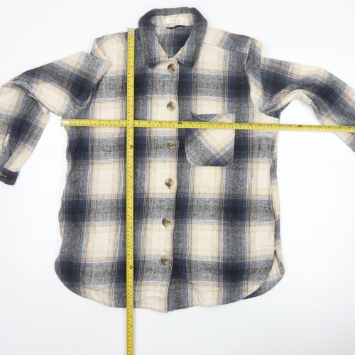 Woolovers Women Blue Plaid Cotton Flannel Button-Up Shirt UK 14