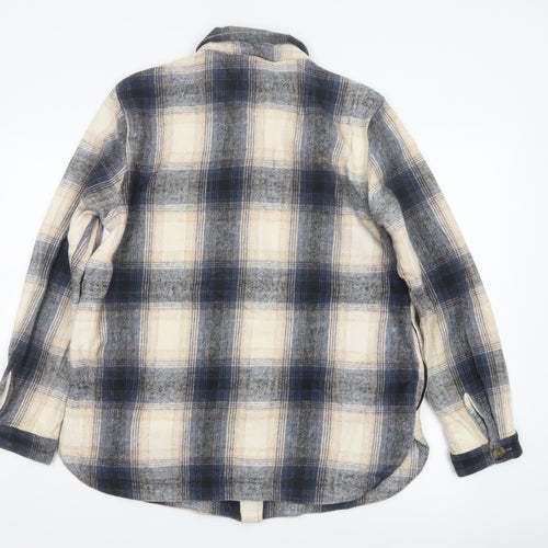 Woolovers Women Blue Plaid Cotton Flannel Button-Up Shirt UK 14