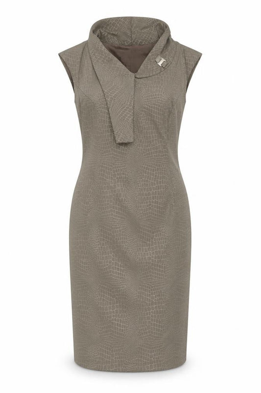 Front view of James Lakeland Women Beige UK 8 Sheath Animal Print Dress