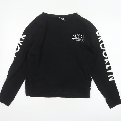 H&M Divided Women Black S NYC Brooklyn Graphic Long Sleeve Jersey Top