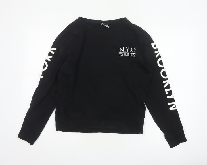 H&M Divided Women Black S NYC Brooklyn Graphic Long Sleeve Jersey Top