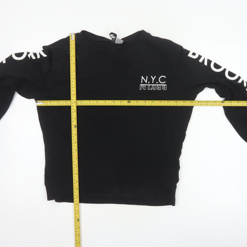 H&M Divided Women Black S NYC Brooklyn Graphic Long Sleeve Jersey Top