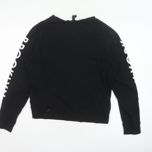 H&M Divided Women Black S NYC Brooklyn Graphic Long Sleeve Jersey Top