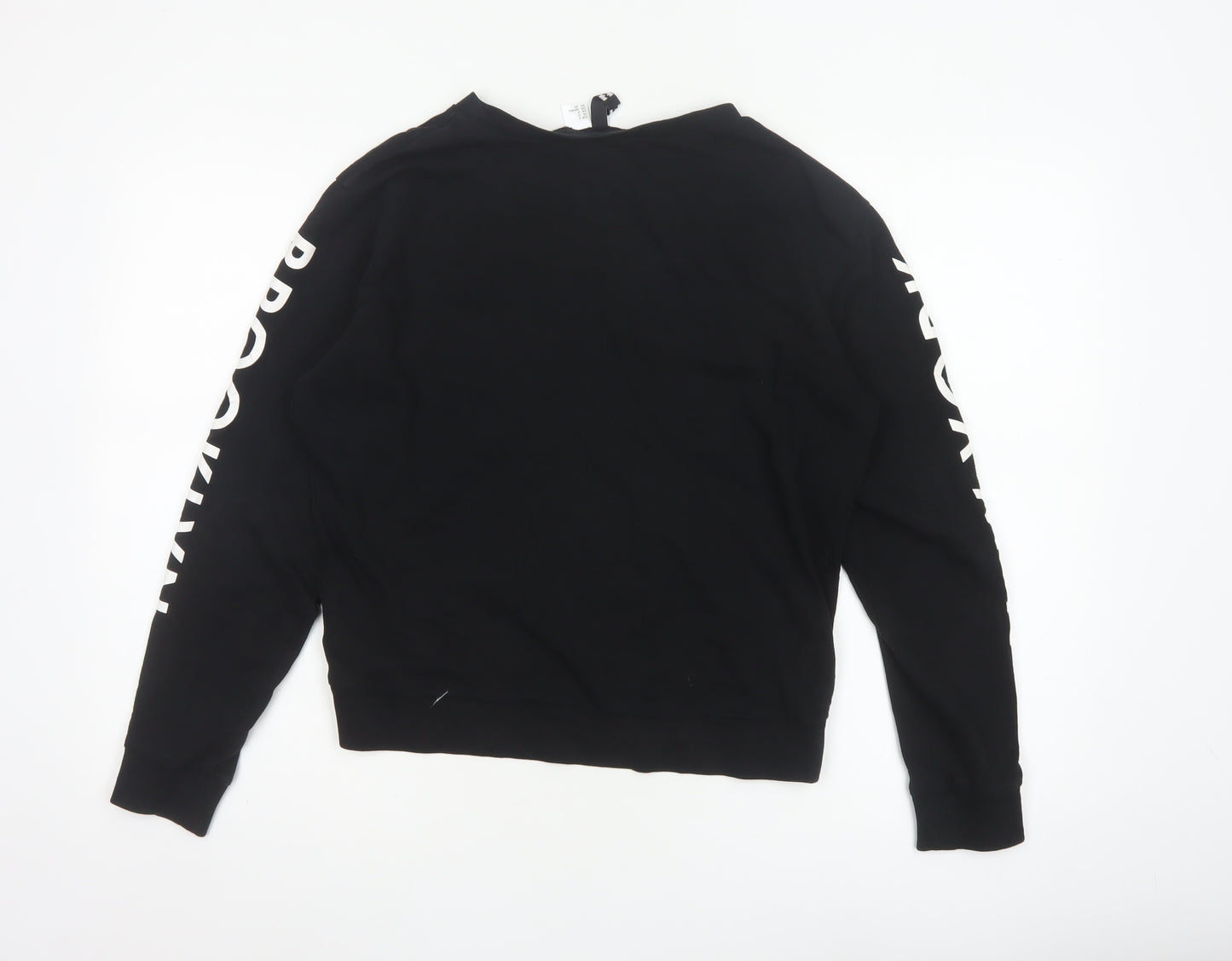 H&M Divided Women Black S NYC Brooklyn Graphic Long Sleeve Jersey Top