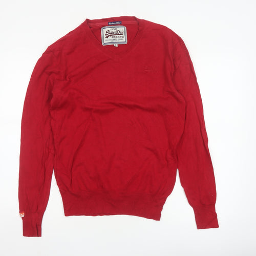 Superdry Men’s Red L Cashmere Blend V-Neck Knit Pullover Jumper