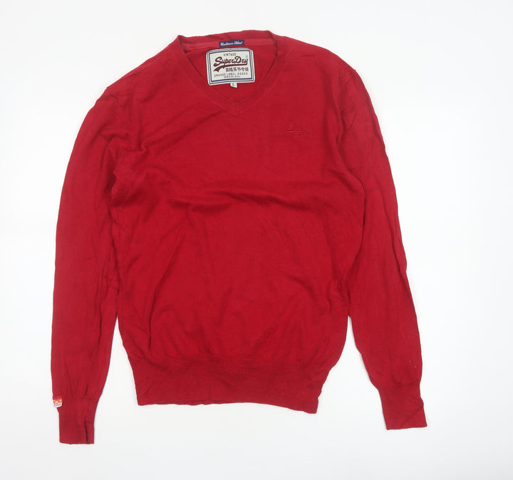 Superdry Men’s Red L Cashmere Blend V-Neck Knit Pullover Jumper