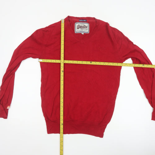 Superdry Men’s Red L Cashmere Blend V-Neck Knit Pullover Jumper