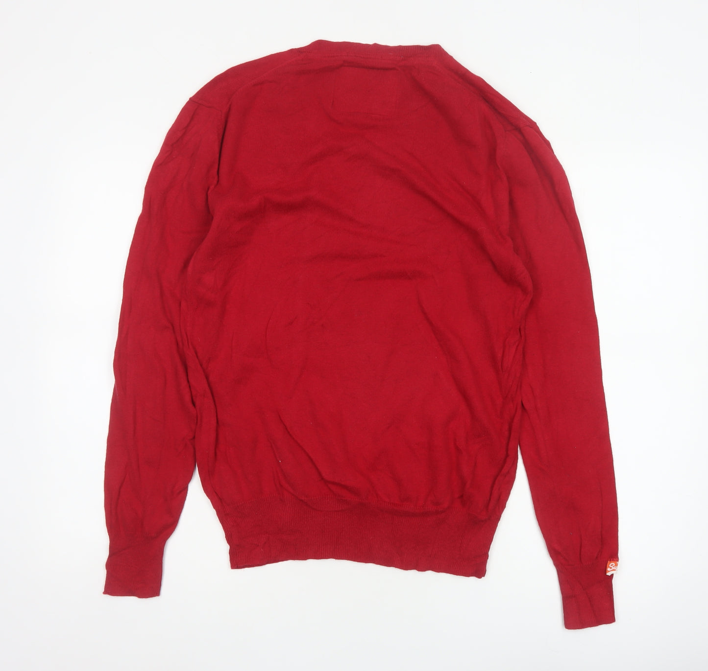 Superdry Men’s Red L Cashmere Blend V-Neck Knit Pullover Jumper