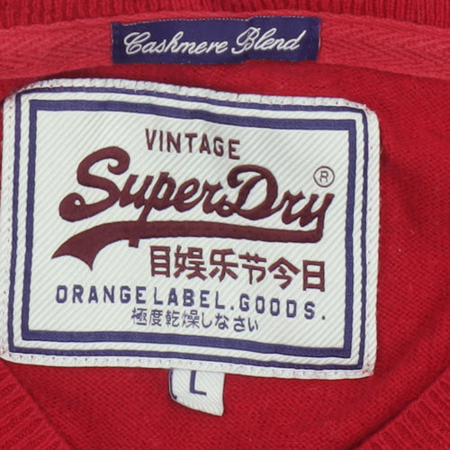 Superdry Men’s Red L Cashmere Blend V-Neck Knit Pullover Jumper