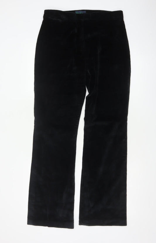 Boden Women Black UK 14 Tall Velvet Bootcut Cotton Stretch Trousers