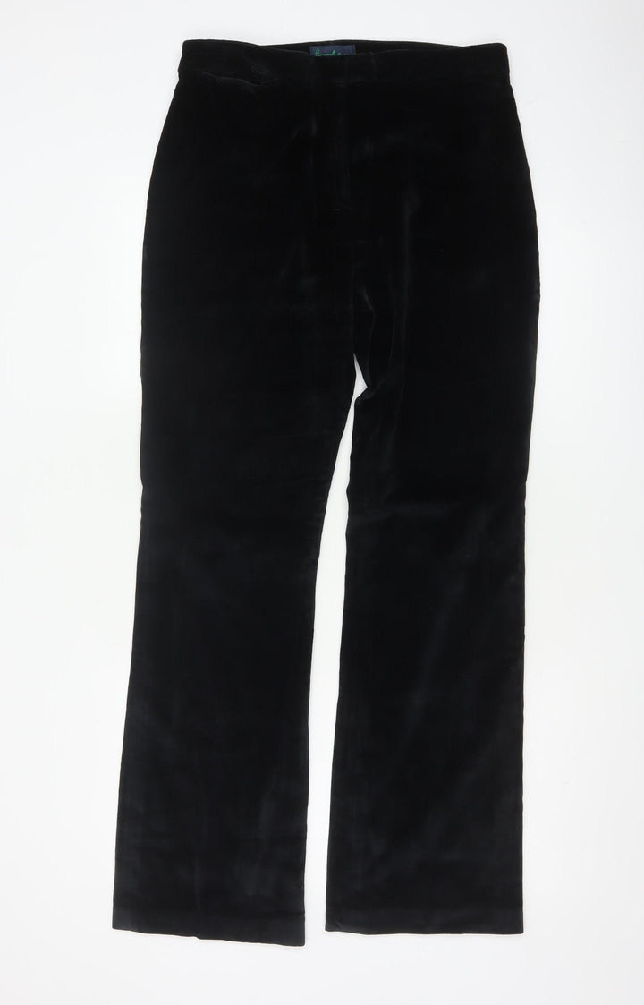 Boden Women Black UK 14 Tall Velvet Bootcut Cotton Stretch Trousers