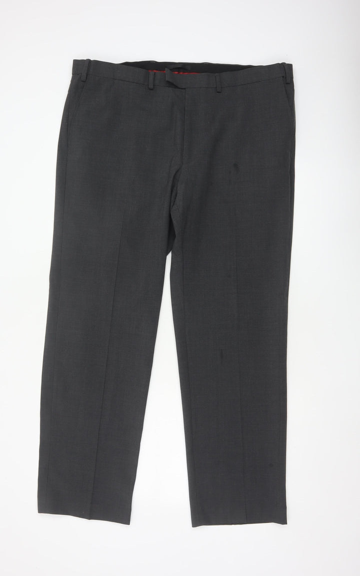 Marks and Spencer Men's Grey 40/31 Regular Wool Blend Dress Trousers