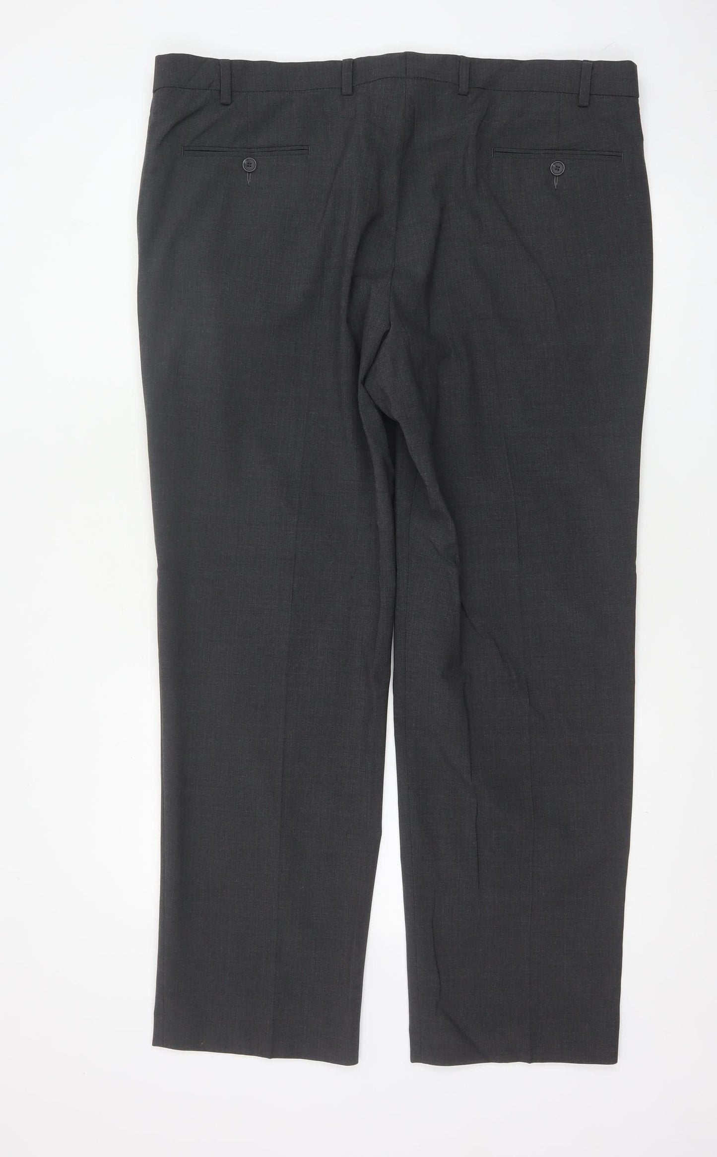 Marks and Spencer Men's Grey 40/31 Regular Wool Blend Dress Trousers