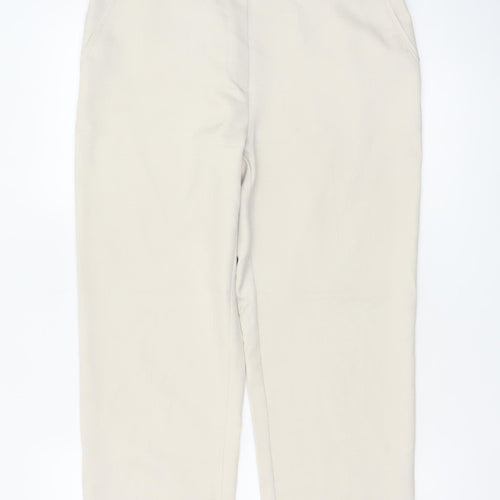 M&S Women Beige UK 12 Classic Straight Leg Trousers Short