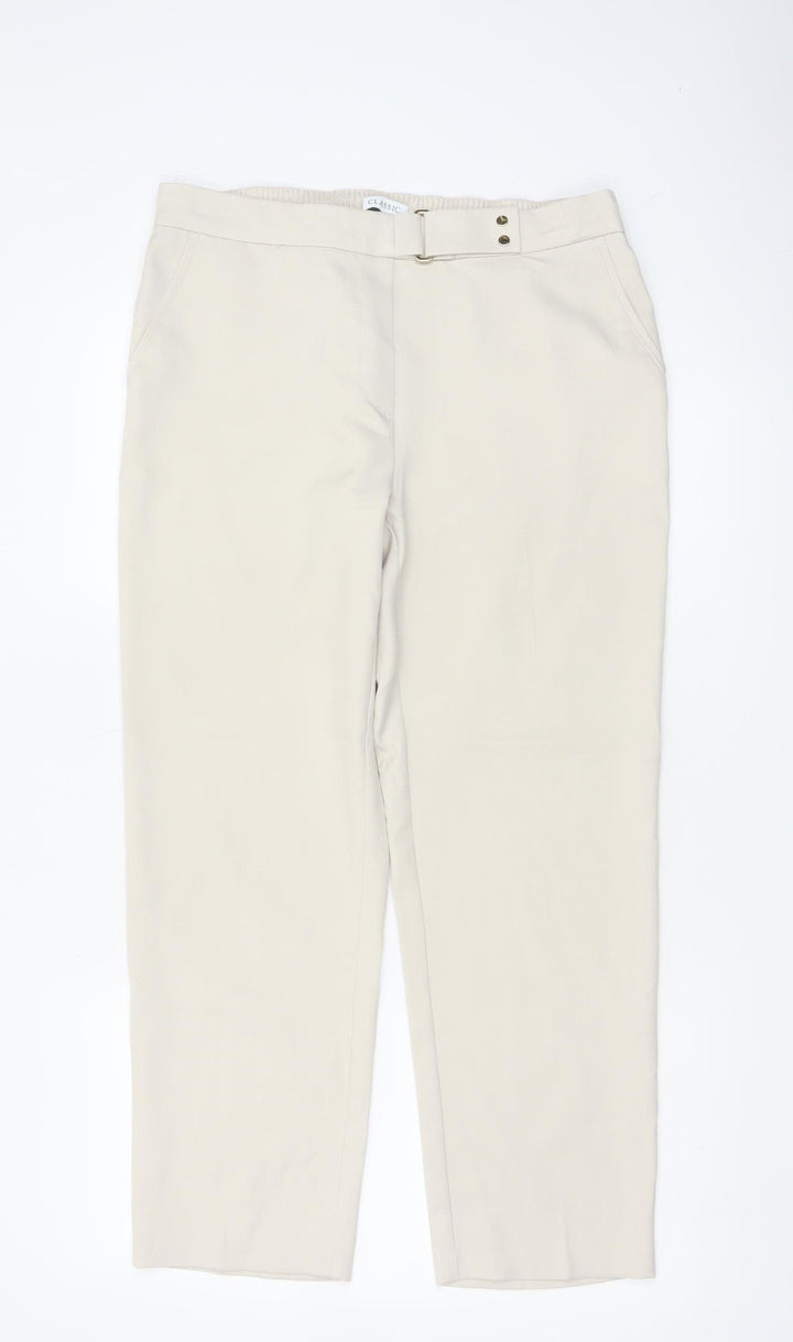 M&S Women Beige UK 12 Classic Straight Leg Trousers Short