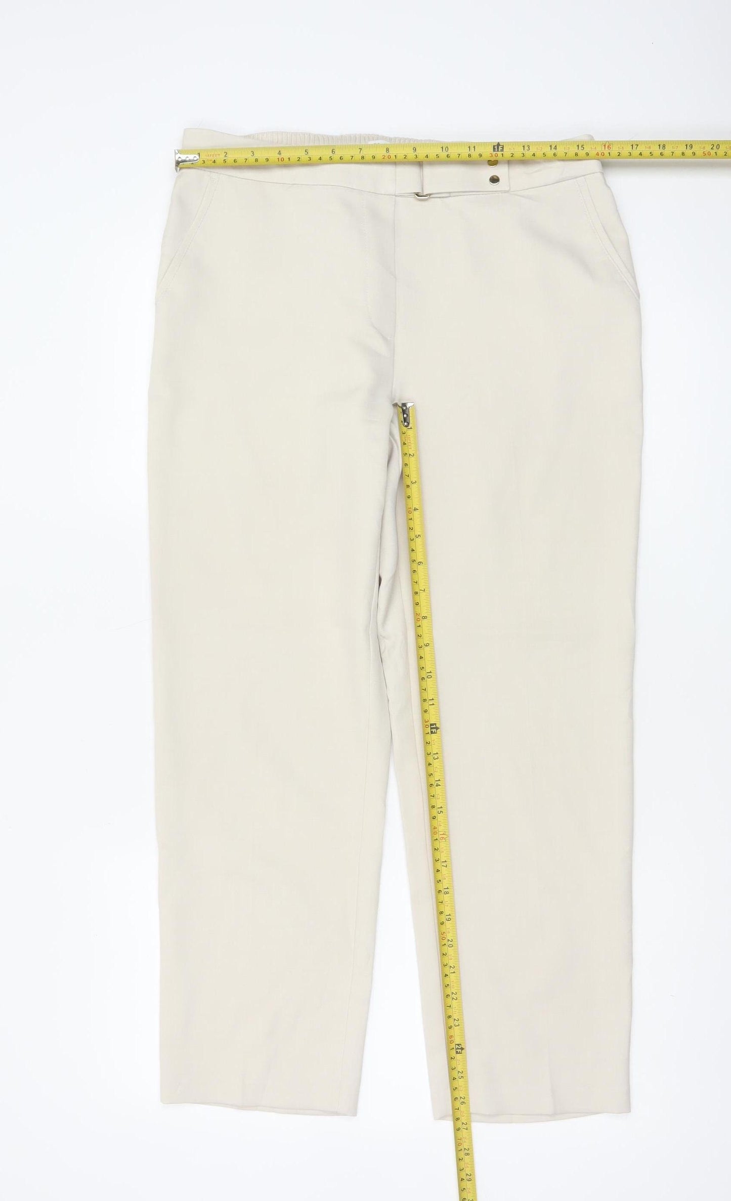 M&S Women Beige UK 12 Classic Straight Leg Trousers Short