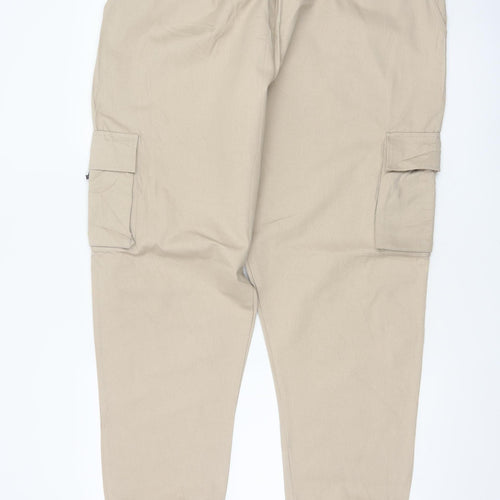 boohooMAN Men's Beige 4XL Cargo Trousers Cotton Cuffed Joggers