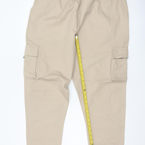 boohooMAN Men's Beige 4XL Cargo Trousers Cotton Cuffed Joggers