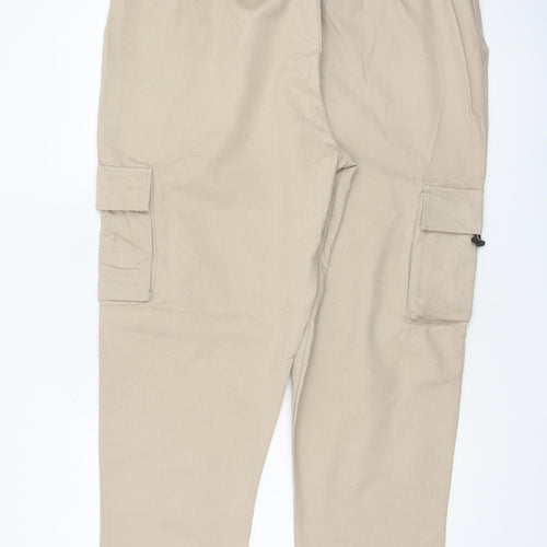 boohooMAN Men's Beige 4XL Cargo Trousers Cotton Cuffed Joggers