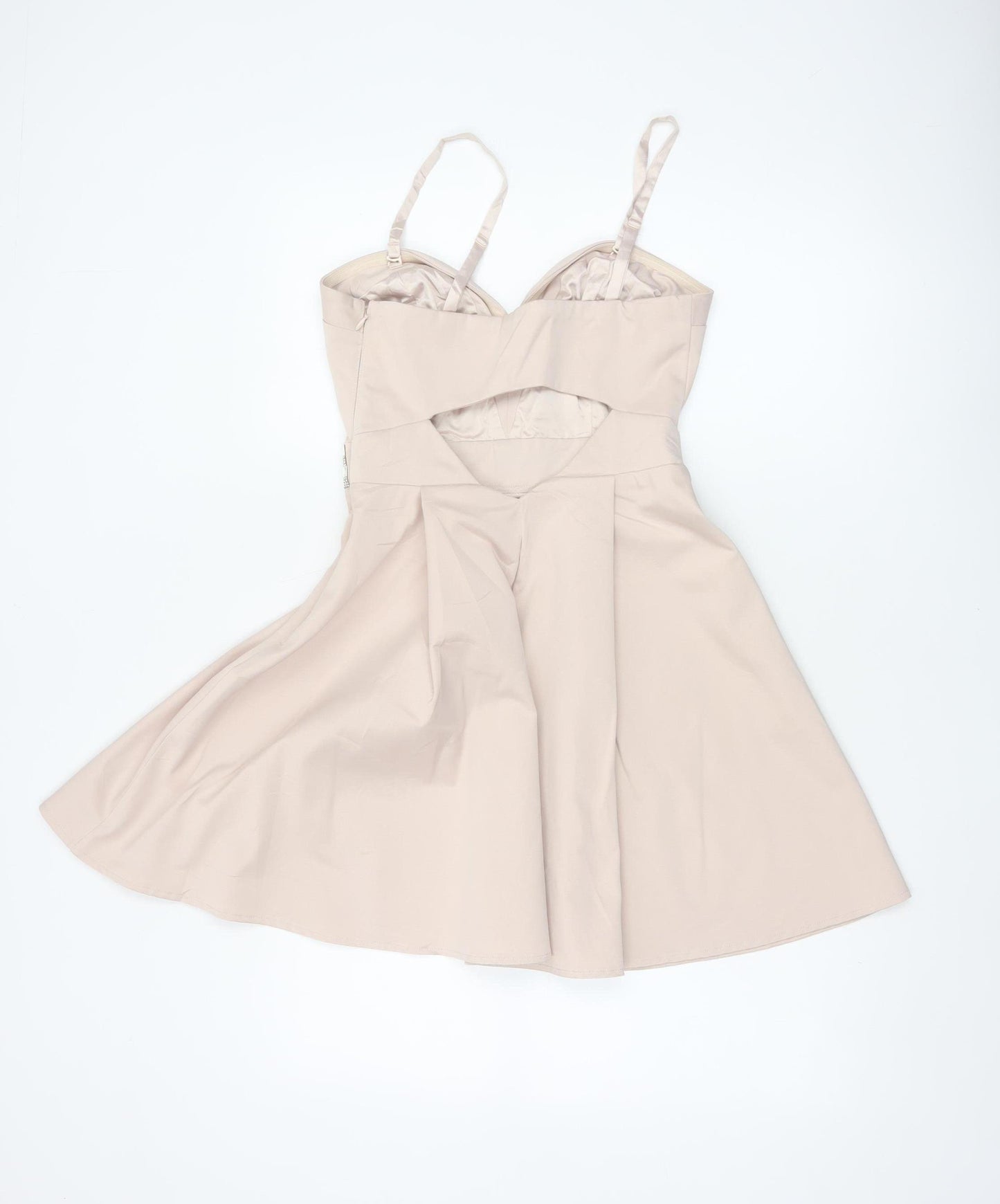 Lipsy Women Beige Size 8 Fit & Flare Rhinestone Party Mini Dress