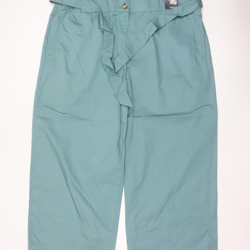Marks and Spencer Women Green Size 22 Cropped Wide-Leg Belted Trousers